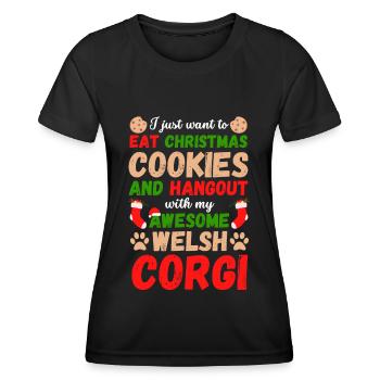 Biscuits Corgi gallois de Noël - T-shirt sport Femme - noir - Devant - AI Model Female 172 light (172cm)