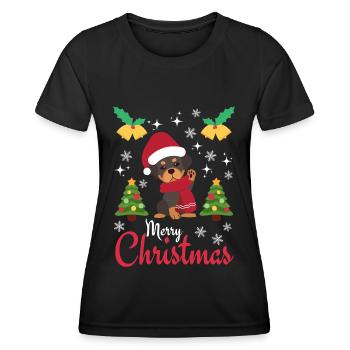 Weihnachten Süßer Rottweiler Liebhaber Kawaii - Frauen Funktions-T-Shirt - Schwarz - Vorne - AI Model Female 172 light (172cm)
