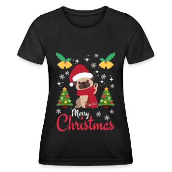 Weihnachten Süßer Mops Liebhaber Kawaii - Frauen Funktions-T-Shirt - Schwarz - Vorne - AI Model Female 172 light (172cm)