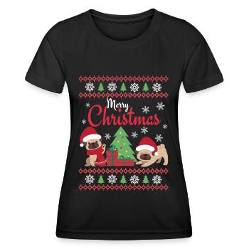 Weihnachten Süßer Mops Liebhaber Kawaii - Frauen Funktions-T-Shirt - Schwarz - Vorne - AI Model Female 172 light (172cm)