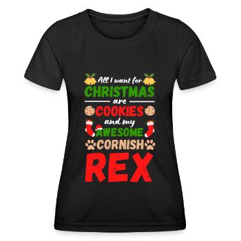 Christmas Cat Cornish Rex Cookies - Women's Functional T-Shirt - black - Front - AI Model Female 172 light (172cm)