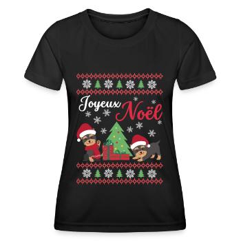 Weihnachten Süßer Yorkshire Terrier Kawaii - Frauen Funktions-T-Shirt - Schwarz - Vorne - AI Model Female 172 light (172cm)
