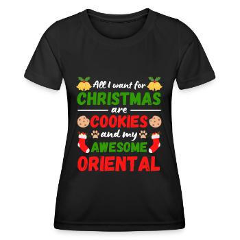 Weihnachten Orientalische Katze Kekse - Frauen Funktions-T-Shirt - Schwarz - Vorne - AI Model Female 172 light (172cm)