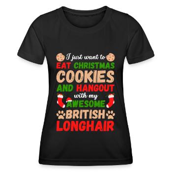 Christmas British Longhair Cat Bake Cookies - Women's Functional T-Shirt - black - Front - AI Model Female 172 light (172cm)