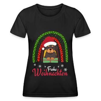 Weihnachten Süßer Rottweiler Liebhaber Kawaii - Frauen Funktions-T-Shirt - Schwarz - Vorne - AI Model Female 172 light (172cm)