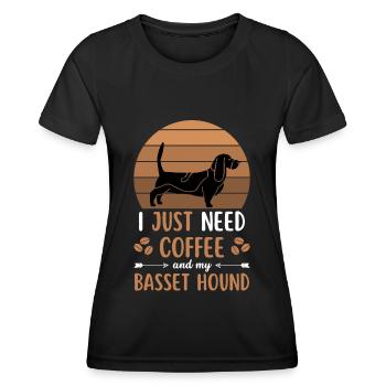 Basset Hound Kaffee Retro Hund Cafe - Frauen Funktions-T-Shirt - Schwarz - Vorne - AI Model Female 172 light (172cm)