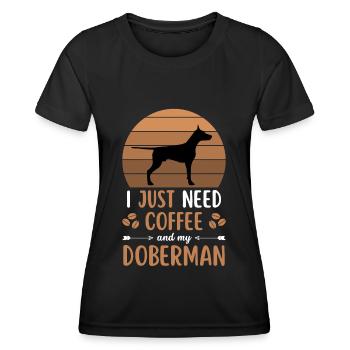Doberman Coffee Retro Dog Cafe - T-shirt sport Femme - noir - Devant - AI Model Female 172 light (172cm)