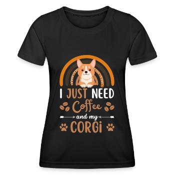 Sweet Welsh Corgi Coffee Dog Cafe kawaii - T-shirt sport Femme - noir - Devant - AI Model Female 172 light (172cm)