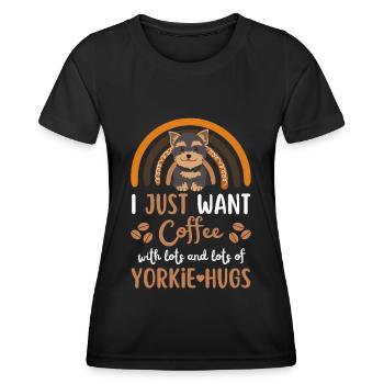 Süßer Yorkshire Terrier Kaffee Hund Cafe kawaii - Frauen Funktions-T-Shirt - Schwarz - Vorne - AI Model Female 172 light (172cm)