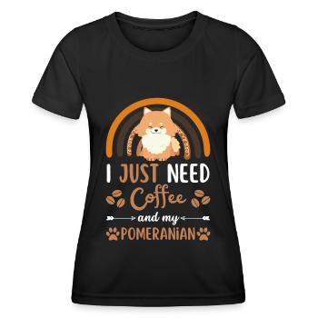 Sweet Dwarf Spitz Dog Coffee Cafe kawaii - Women's Functional T-Shirt - black - Front - AI Model Female 172 light (172cm)
