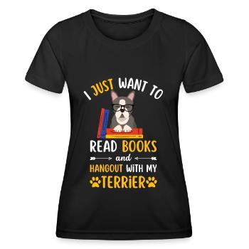 Cute Boston Terrier Book Books kawaii - Women's Functional T-Shirt - black - Front - AI Model Female 172 light (172cm)