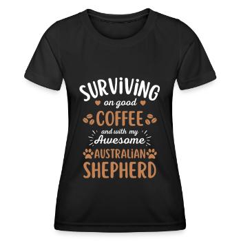Australischer Schäferhund Kaffee Hund Cafe - Frauen Funktions-T-Shirt - Schwarz - Vorne - AI Model Female 172 light (172cm)