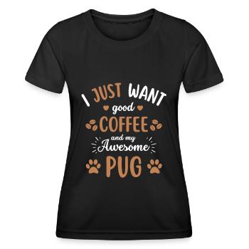 Pug Coffee Dog Cafe - T-shirt sport Femme - noir - Devant - AI Model Female 172 light (172cm)