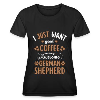 German Shepherd Coffee Dog Cafe - Women's Functional T-Shirt - black - Front - AI Model Female 172 light (172cm)