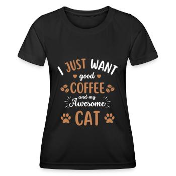Katze & Kaffee Katze Cafe - Frauen Funktions-T-Shirt - Schwarz - Vorne - AI Model Female 172 light (172cm)