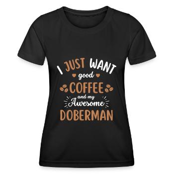 Doberman Coffee Dog Cafe - Women's Functional T-Shirt - black - Front - AI Model Female 172 light (172cm)