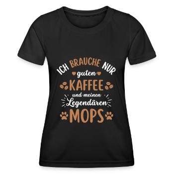 Mops Kaffee Hund Cafe - Frauen Funktions-T-Shirt - Schwarz - Vorne - AI Model Female 172 light (172cm)