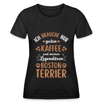 Boston Terrier Kaffee Hund Cafe - Frauen Funktions-T-Shirt - Schwarz - Vorne - AI Model Female 172 light (172cm)