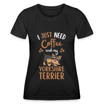 Süßer Yorkshire Terrier Hund Kaffee Cafe kawaii - Frauen Funktions-T-Shirt - Schwarz - Vorne - AI Model Female 172 light (172cm)