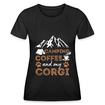 Welsh Corgi Coffee Camping Dog Cafe - Women's Functional T-Shirt - black - Front - AI Model Female 172 light (172cm)