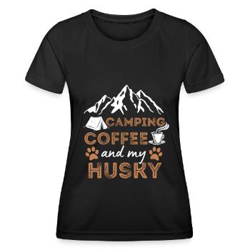 Husky Kaffee Camping Hund Cafe - Frauen Funktions-T-Shirt - Schwarz - Vorne - AI Model Female 172 light (172cm)