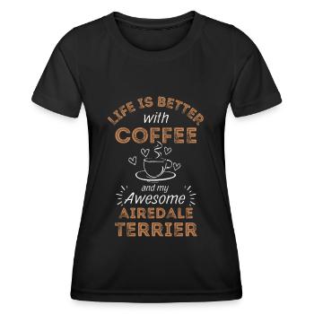 Airedale Terrier Kaffee Hund Cafe - Frauen Funktions-T-Shirt - Schwarz - Vorne - AI Model Female 172 light (172cm)