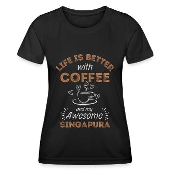 Café Singapura Cat - T-shirt sport Femme - noir - Devant - AI Model Female 172 light (172cm)