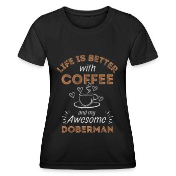 Doberman Coffee Dog Café - T-shirt sport Femme - noir - Devant - AI Model Female 172 light (172cm)
