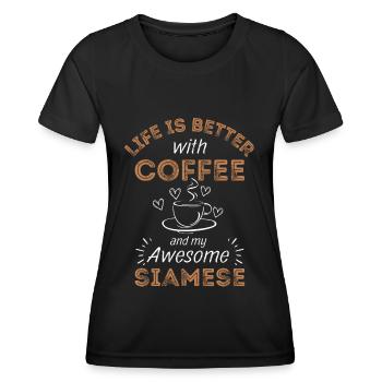 Siam Katze Kaffee Cafe - Frauen Funktions-T-Shirt - Schwarz - Vorne - AI Model Female 172 light (172cm)