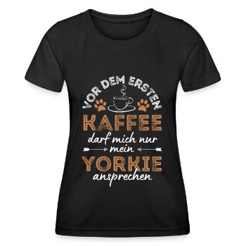 Yorkshire Terrier Kaffee Hund Cafe - Frauen Funktions-T-Shirt - Schwarz - Vorne - AI Model Female 172 light (172cm)