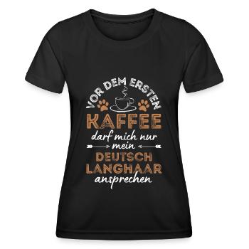 Deutsch Langhaar Kaffee Hund Cafe - Frauen Funktions-T-Shirt - Schwarz - Vorne - AI Model Female 172 light (172cm)