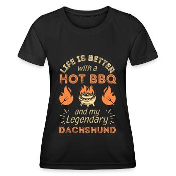 BBQ Grillen und Dackel Teckel Dachshund Liebhaber - Frauen Funktions-T-Shirt - Schwarz - Vorne - AI Model Female 172 light (172cm)