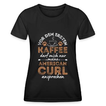 Café American Curl Cat - T-shirt sport Femme - noir - Devant - AI Model Female 172 light (172cm)