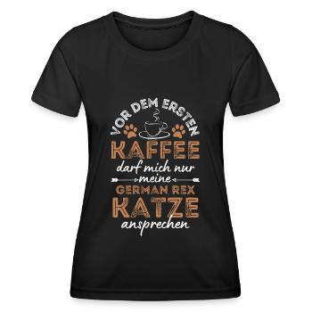 Anglais Rex Cat Coffee Cafe - T-shirt sport Femme - noir - Devant - AI Model Female 172 light (172cm)