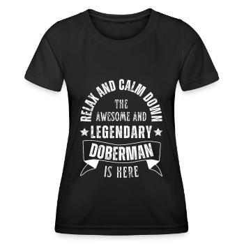 Relax my legendary Doberman is here Retro - Women's Functional T-Shirt - black - Front - AI Model Female 172 light (172cm)