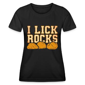 Je lèche des pierres - Géologue - T-shirt sport Femme - noir - Devant - AI Model Female 172 light (172cm)