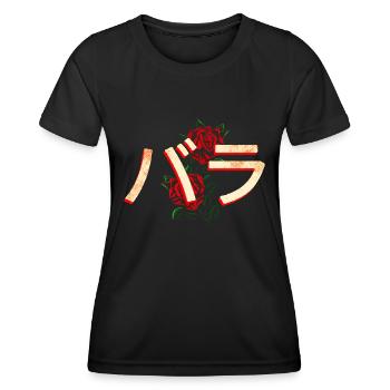 Roses avec caractères japonais - T-shirt sport Femme - noir - Devant - AI Model Female 172 light (172cm)