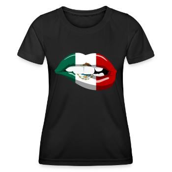 Mexiko Flagge Lippen Mund Mexikanische Fahne - Frauen Funktions-T-Shirt - Schwarz - Vorne - AI Model Female 172 light (172cm)