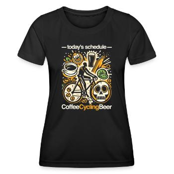 Today's program - coffee, cycling and beer - Women's Functional T-Shirt - black - Front - AI Model Female 172 light (172cm)