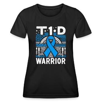 Guerrier T1D - Plaisir combatif pour diabétique de type 1 - T-shirt sport Femme - noir - Devant - AI Model Female 172 light (172cm)