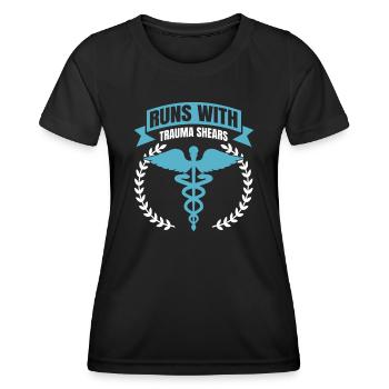 Runs With Trauma Shears - Cadeau de premiers soins - T-shirt sport Femme - noir - Devant - AI Model Female 172 light (172cm)