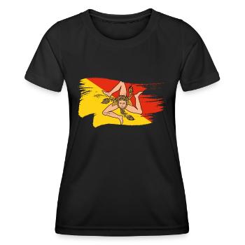 Sicile Drapeau Trinacria Sicilienne - T-shirt sport Femme - noir - Devant - AI Model Female 172 light (172cm)