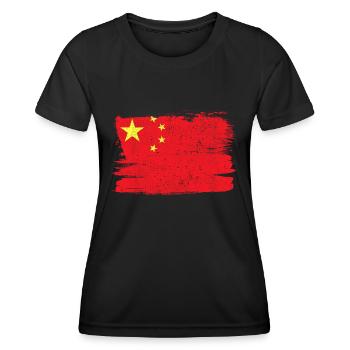Cina Bandiera China Flagge Frieden Vintage - Frauen Funktions-T-Shirt - Schwarz - Vorne - AI Model Female 172 light (172cm)