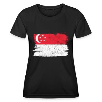 Singapur Flagge Flagge Frieden Vintage - Frauen Funktions-T-Shirt - Schwarz - Vorne - AI Model Female 172 light (172cm)
