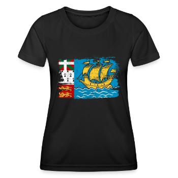 Saint Pierre Flagge Flagge Frieden Vintage - Frauen Funktions-T-Shirt - Schwarz - Vorne - AI Model Female 172 light (172cm)