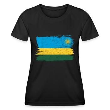 Ruanda Flagge Flagge Frieden Vintage - Frauen Funktions-T-Shirt - Schwarz - Vorne - AI Model Female 172 light (172cm)