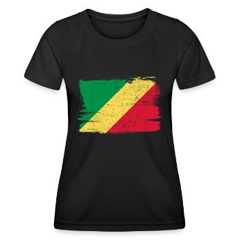 Republik Kongo Flagge Flagge Frieden Vintage - Frauen Funktions-T-Shirt - Schwarz - Vorne - AI Model Female 172 light (172cm)