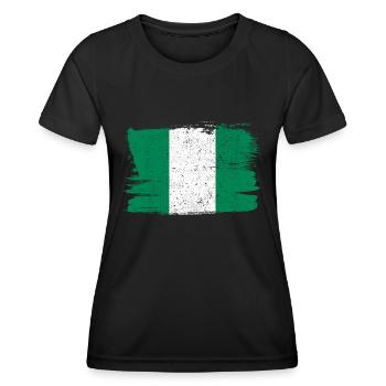 Drapeau du Nigeria Drapeau de la paix Vintage - T-shirt sport Femme - noir - Devant - AI Model Female 172 light (172cm)