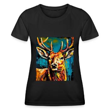 Hirsch Portrait - Frauen Funktions-T-Shirt - Schwarz - Vorne - AI Model Female 172 light (172cm)