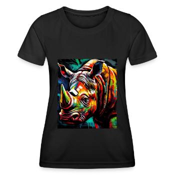 Nashorn Portrait - Frauen Funktions-T-Shirt - Schwarz - Vorne - AI Model Female 172 light (172cm)